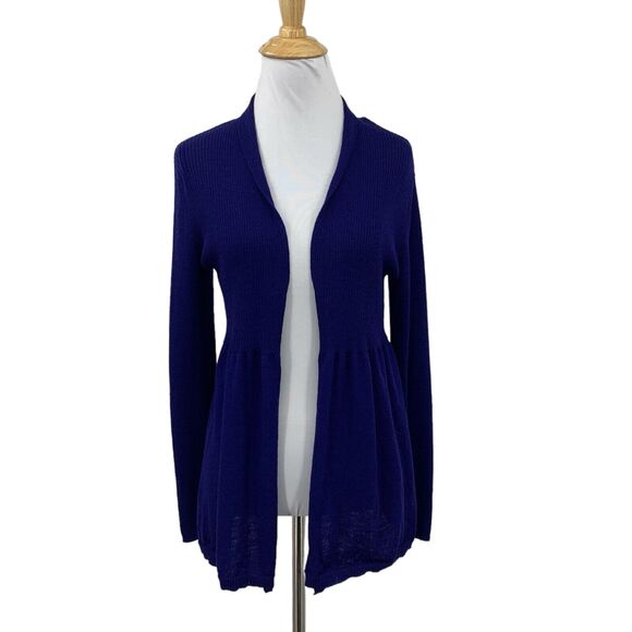 Eileen Fisher Cardigan Womens S Small Royal Blue Wool Knit Open Front Ribbed - Picture 1 of 12
